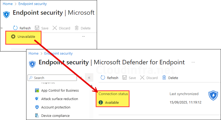 Microsoft Defender for Endpoint Connection status on Intune Available
