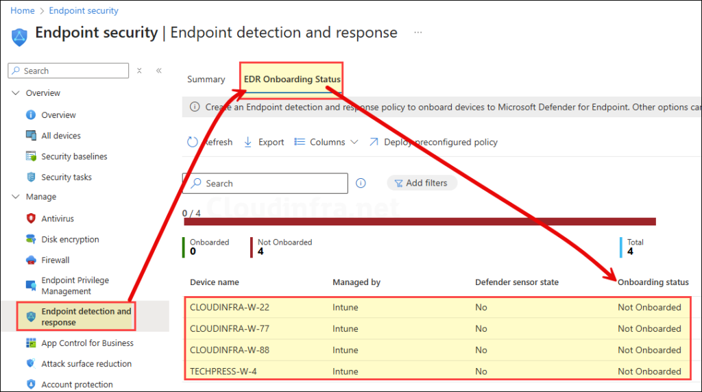 EDR Onboarding status on Intune