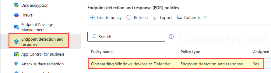 Onboarding Windows devices to defender EDR policy created