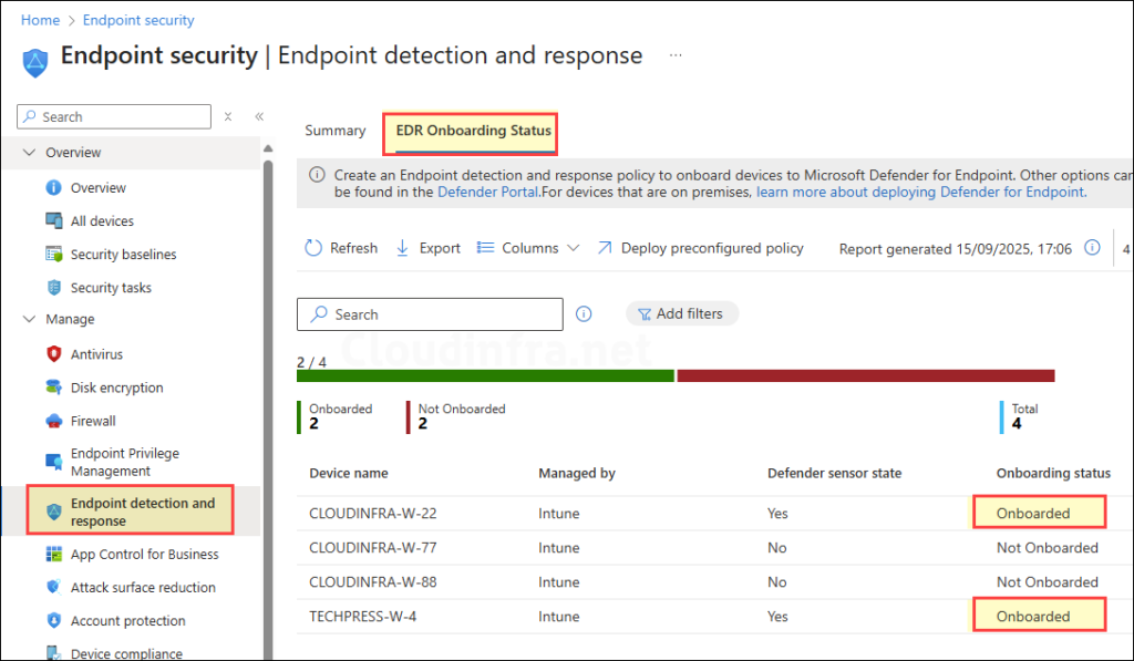 Check Device Onboarding status on Intune