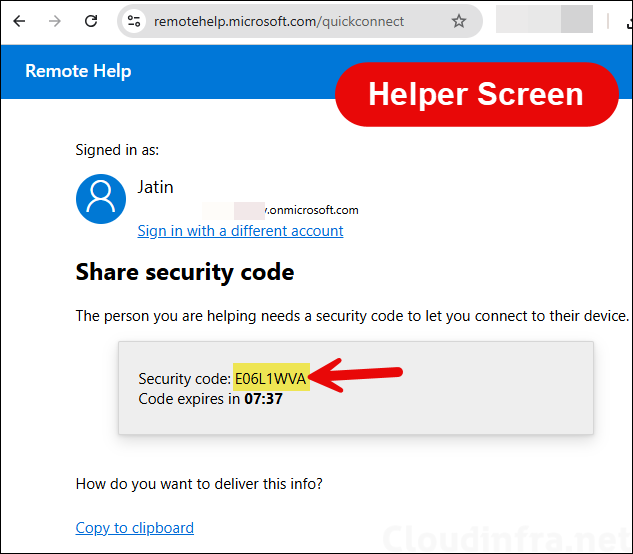 Remote help web app generate a code 