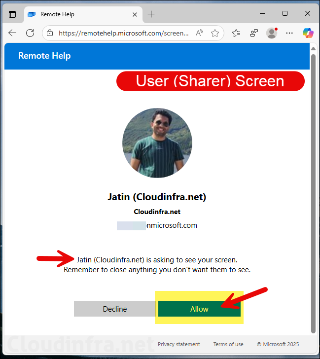 Click Allow button on Sharer screen