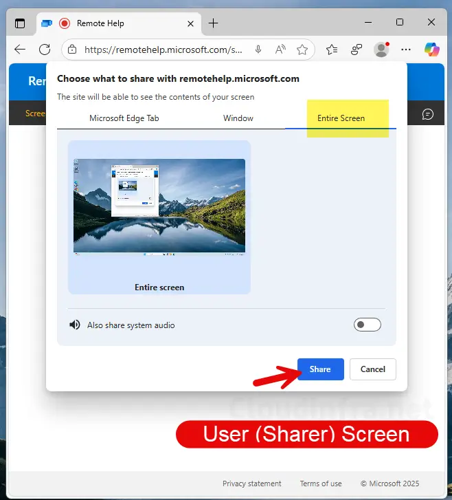 Share Entire screen or a Window