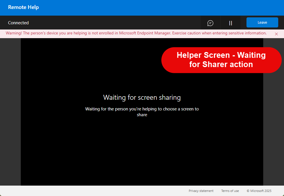 Waiting for screen sharing screen