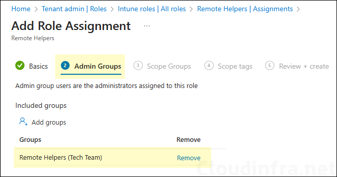 Admin groups for Remote Helpers Role