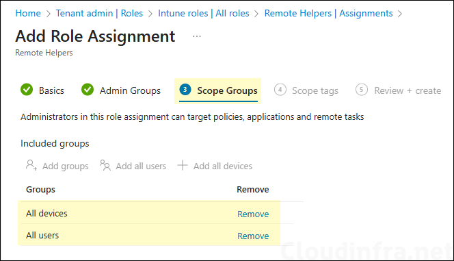 Scope groups for Remote Helpers Role