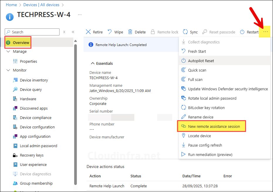 Provide Assistance via Intune Portal