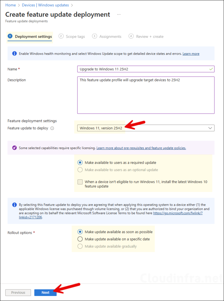 Create a New Feature update Policy to upgrade to 25h2