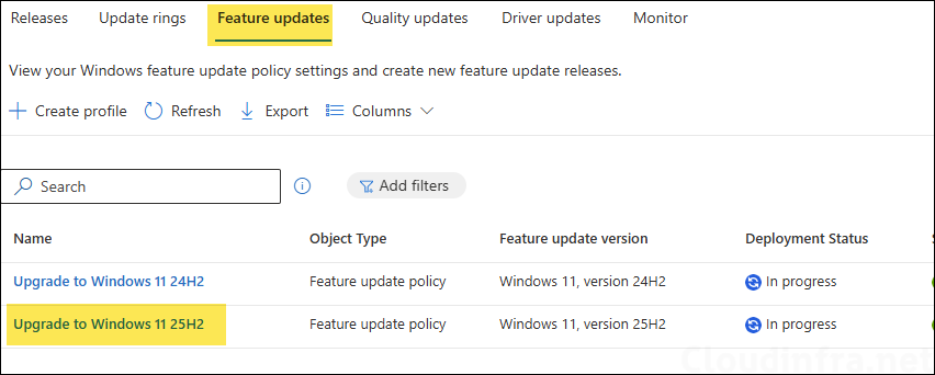 Upgrade to Windows 11 25H2 policy created