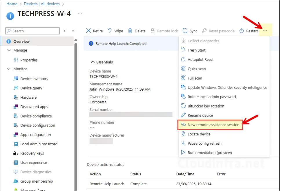 New remote assistance session option Intune