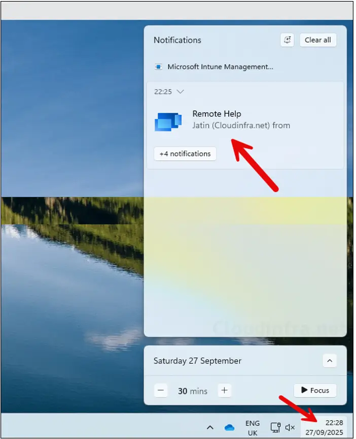 Remote Help notification in Notification center
