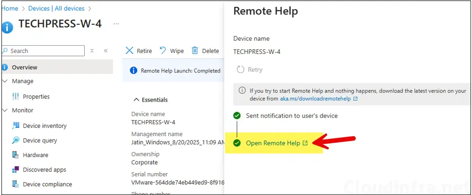 Open Remote Help App via intune
