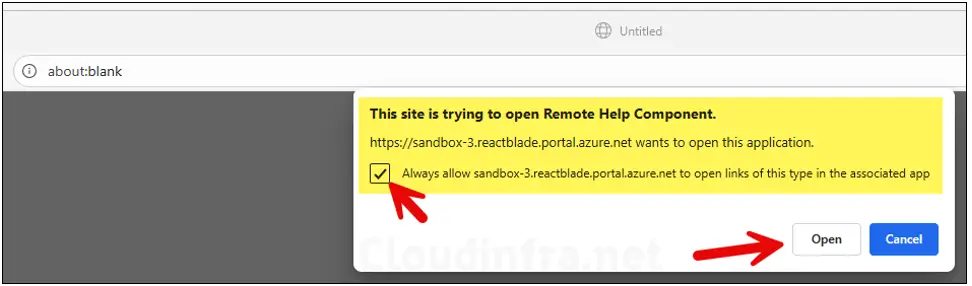 The site is trying to open the remote component