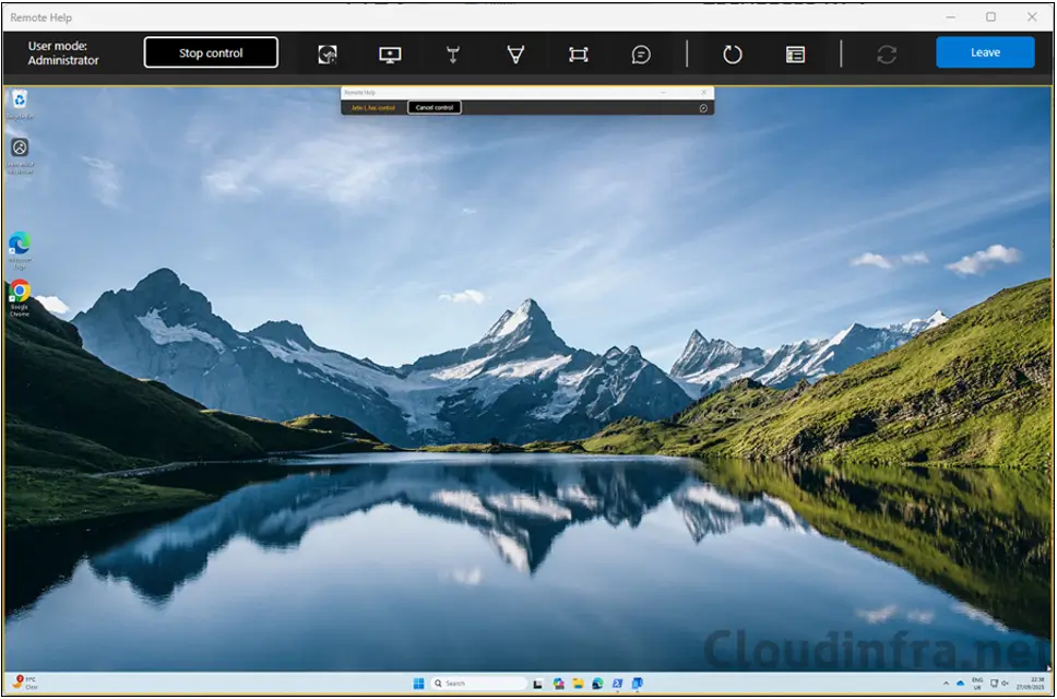 Remote Help session established via Intune portal