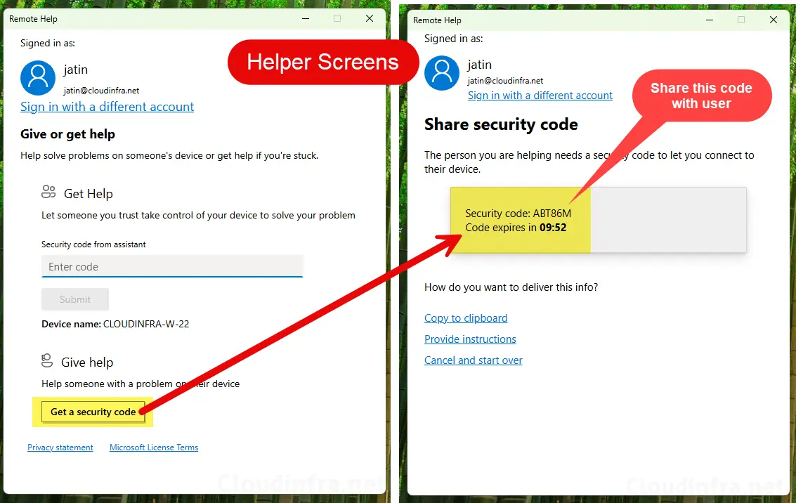 Get a security code screen Remote help