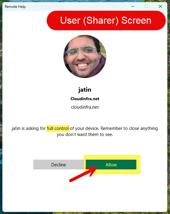 Allow or Decline option for Sharer