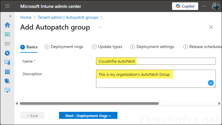Create an AutoPatch Group - Basics tab
