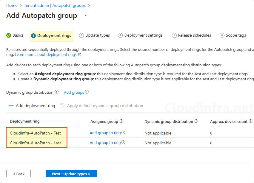 Create an AutoPatch Group - Deployment rings tab