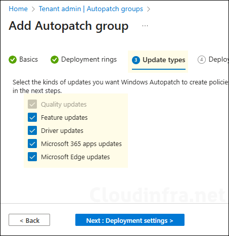Create an AutoPatch Group - Update types
