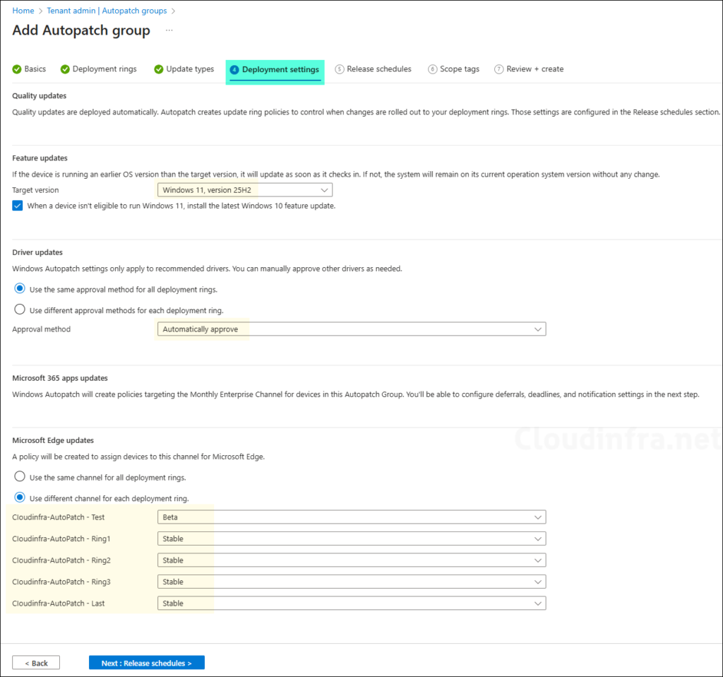 Create an AutoPatch Group - Deployment Settings tab