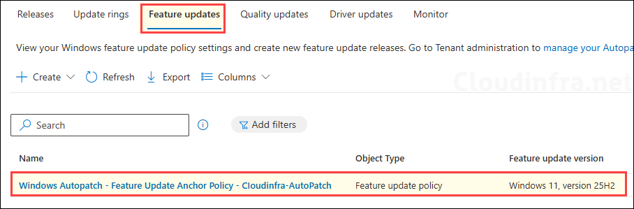 AutoPatch Feature update policy