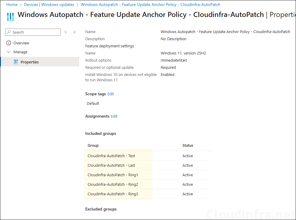 AutoPatch Feature update policy details.