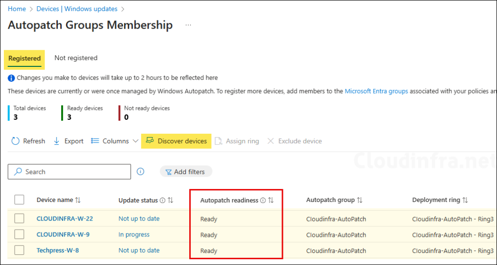 Autopatch device readiness status
