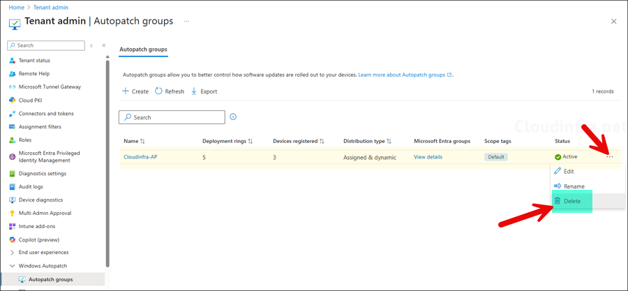 Deleting an AutoPatch Group