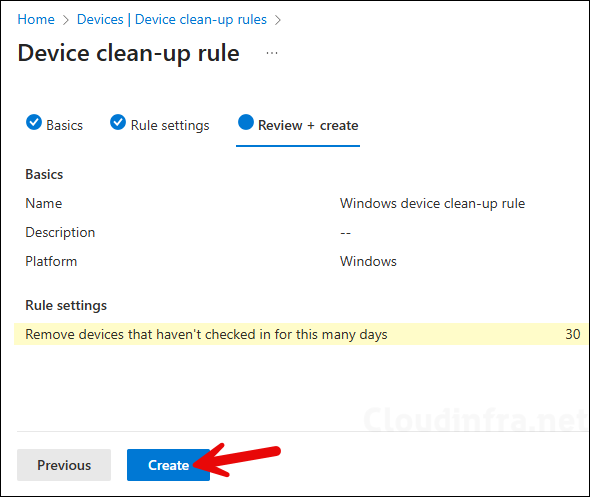 Create Device clean-up rule