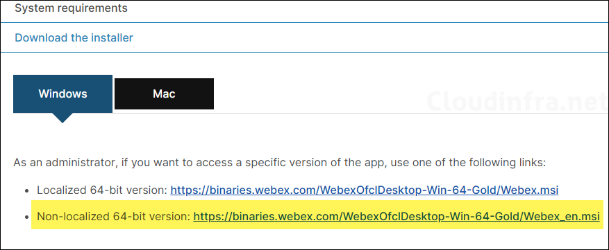 Download Cisco Webex Installer MSI