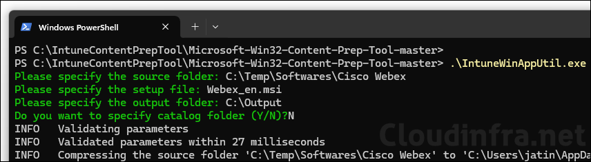 Convert Cisco Webex MSI installer file into intunewin format
