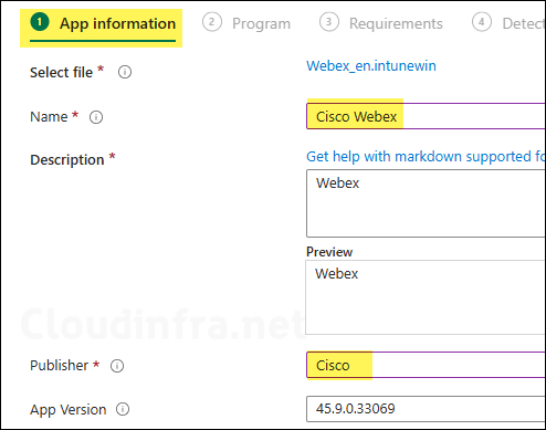 App information tab