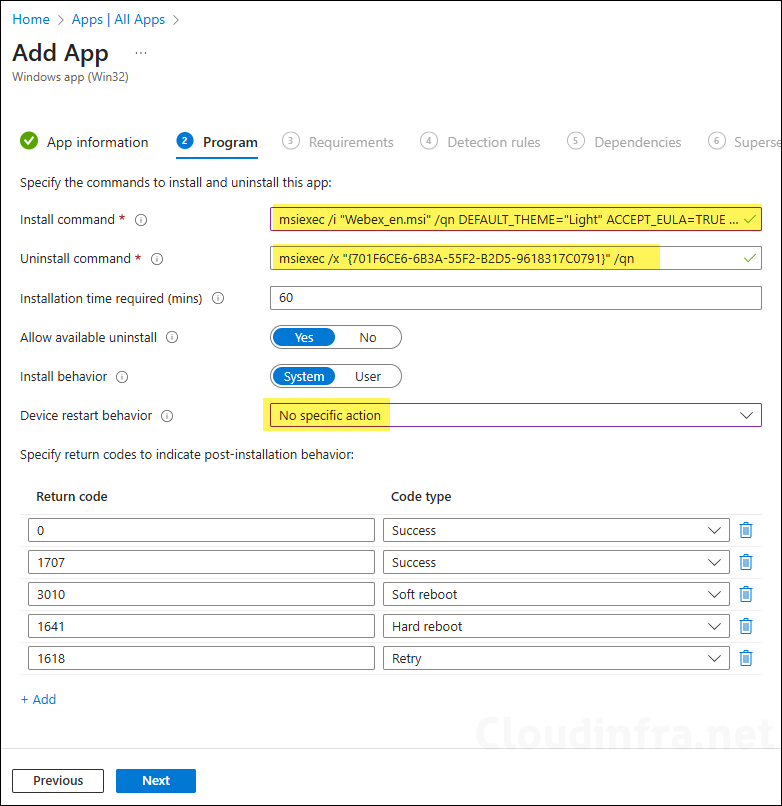 Cisco Webex deploy using Win32 App Deployment Method