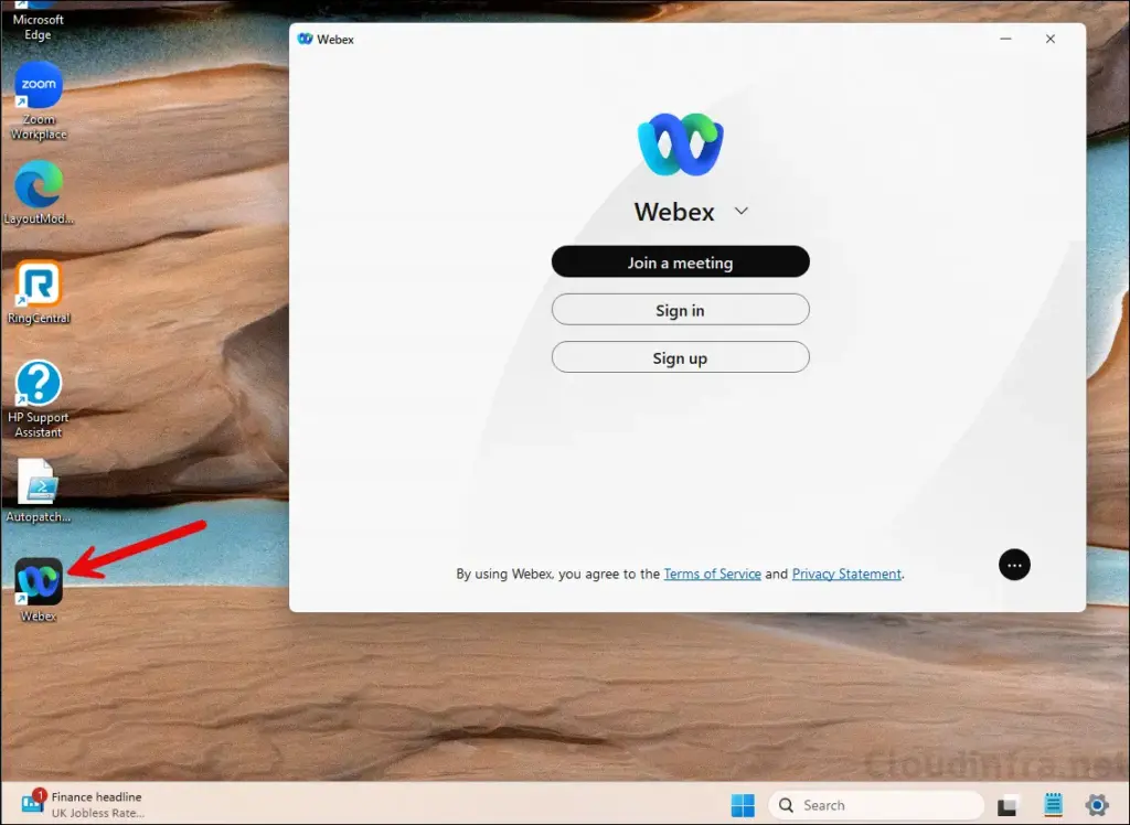 Cisco Webex desktop shortcut icon intune