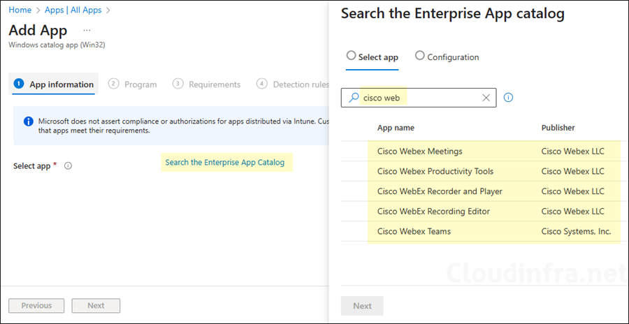 Deploy Cisco Webex Using Enterprise App Catalog App