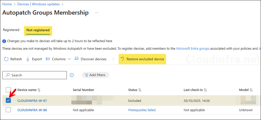 Restore Excluded Devices