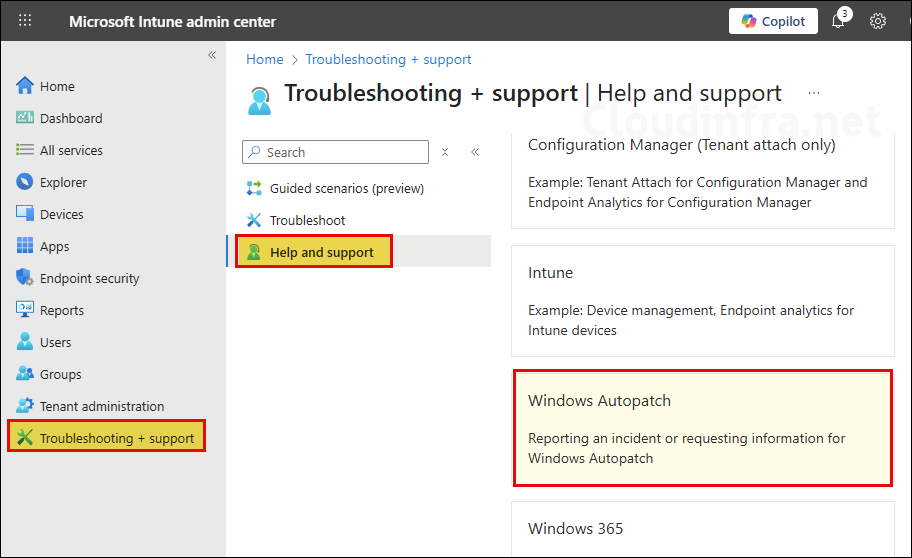 Submit a Support Request for Windows AutoPatch