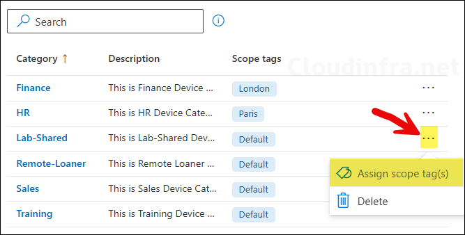 Assign Scope tags to Device Categories