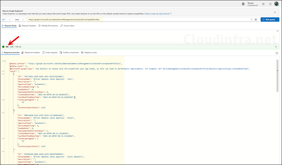 Getting details of Intune driver update policies via Microsoft Graph