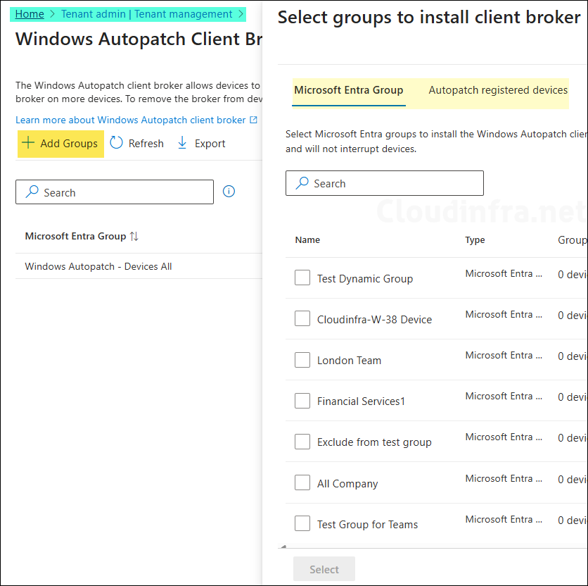 Assignment groups Autopatch client broker
