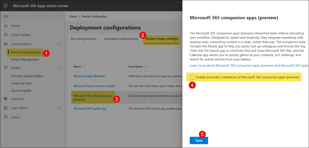 Enable automatic installation of Microsoft 365 companion apps