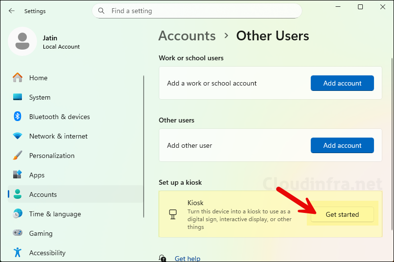 click Get started next to Kiosk