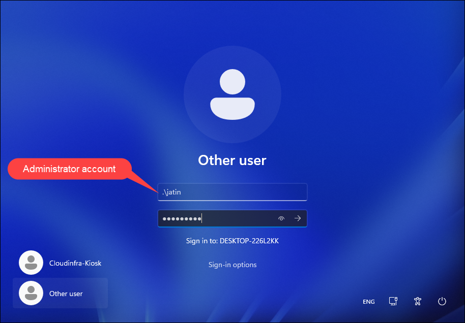 Sign in on Kiosk device as administrator