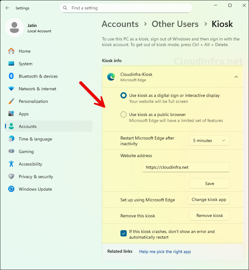 Reconfigure Kiosk Profile Setup on Windows 11