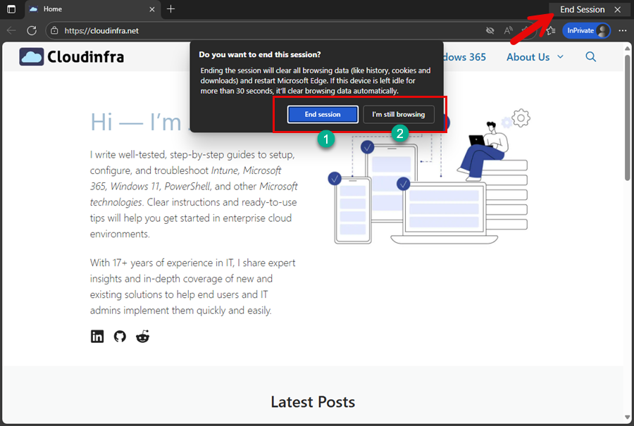 End Session button in Edge kiosk mode