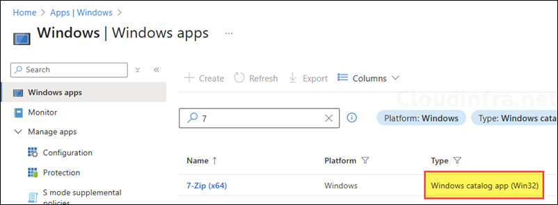 Windows Apps list Intune