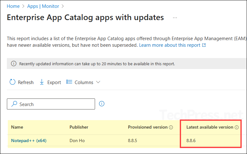 Latest version available Enterprise App Catalog apps