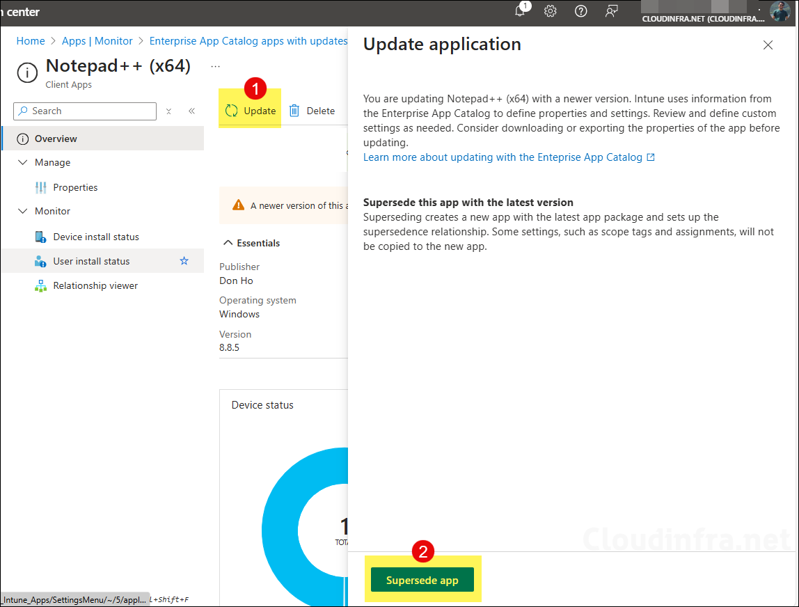 Click Update to update the Intune app