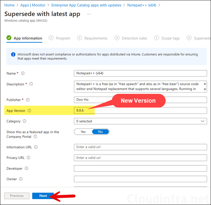 Create a supersedence deployment for new version of app