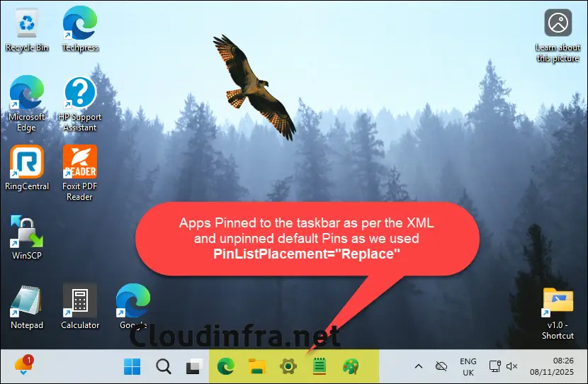 Taskbar Pinned apps configured successfully on Windows 11 via Intune